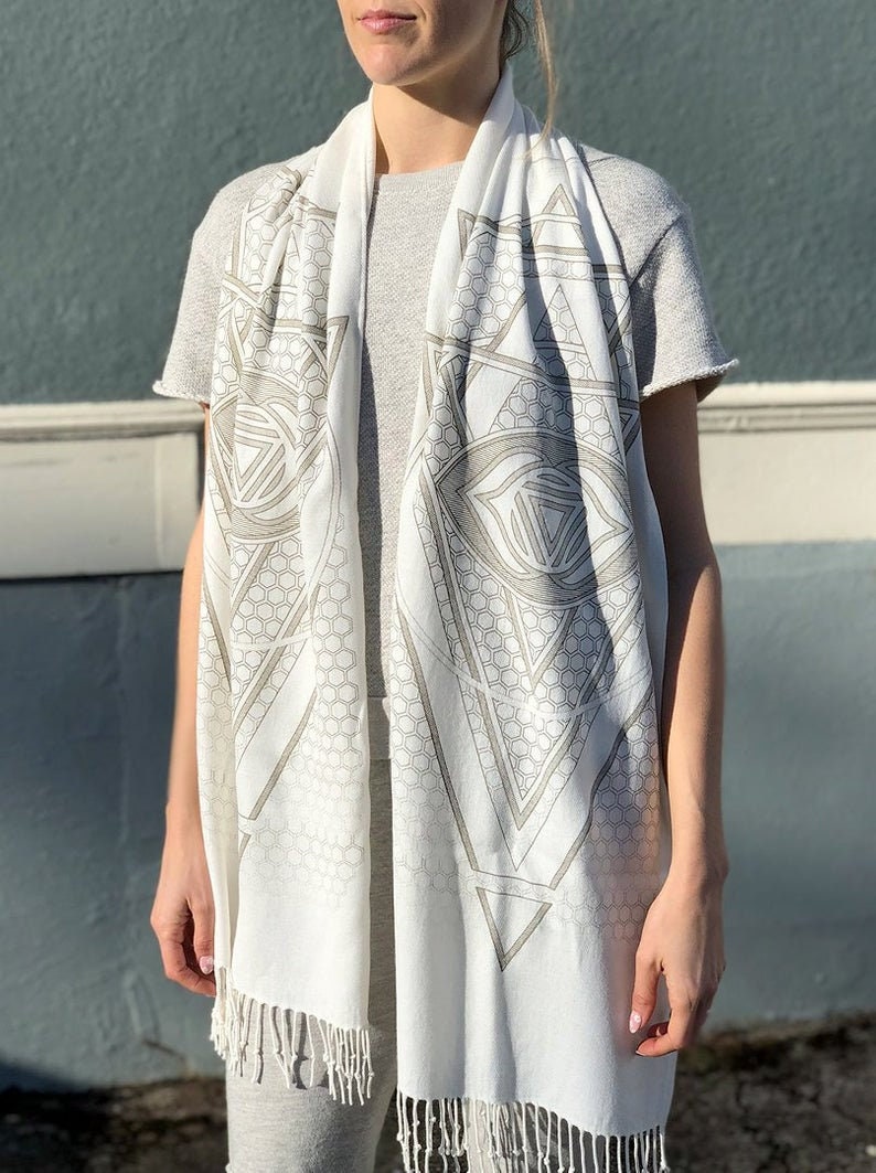 Third Eye Chakra Pashmina / Turkish Cotton Shawl / Sacred Geometry Clothing / Festival Streetwear Scarf image 4