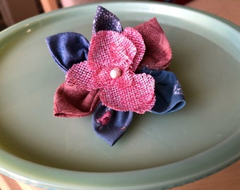 Spring Petals Blue/Pink Fabric Flower Hair Clip