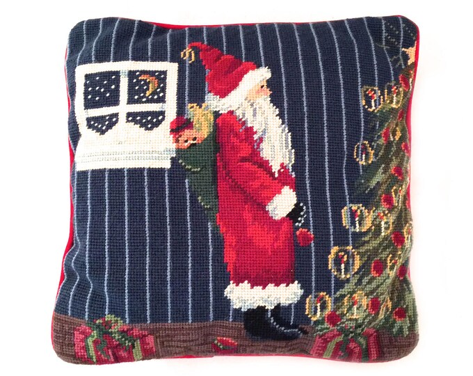 Vintage Needlepoint Christmas Pillow Santa Pillow Vintage Wool