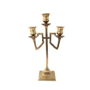 Vintage Mid Century Candelabra - Mid Century Home Decor - Mid Century Cadelabra - Gold Candleholder - Hollywood Regecy - Geometric Brass
