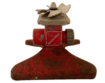 Vintage Squarespray Sprinkler - Vintage Squarespray Lawn Sprinkler - Vintage Hardware - Vintage Garden Tools - Red Sprinkler - Shabby Chic