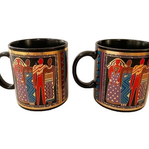 Vintage Laurel Burch Mugs - Tribal Spirit - Laurel Burch Tribal Spirit - Laurel Burch Tribal - Made In Japan - Vintage Coffee Mugs - 1988