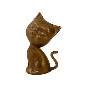 Vintage Brass Cat Sculpture - Mid Century Cat Figurine - Brass Cat Statue - Gold Cat - Vintage Feline - Mid Century - Hollywood Regency Cat