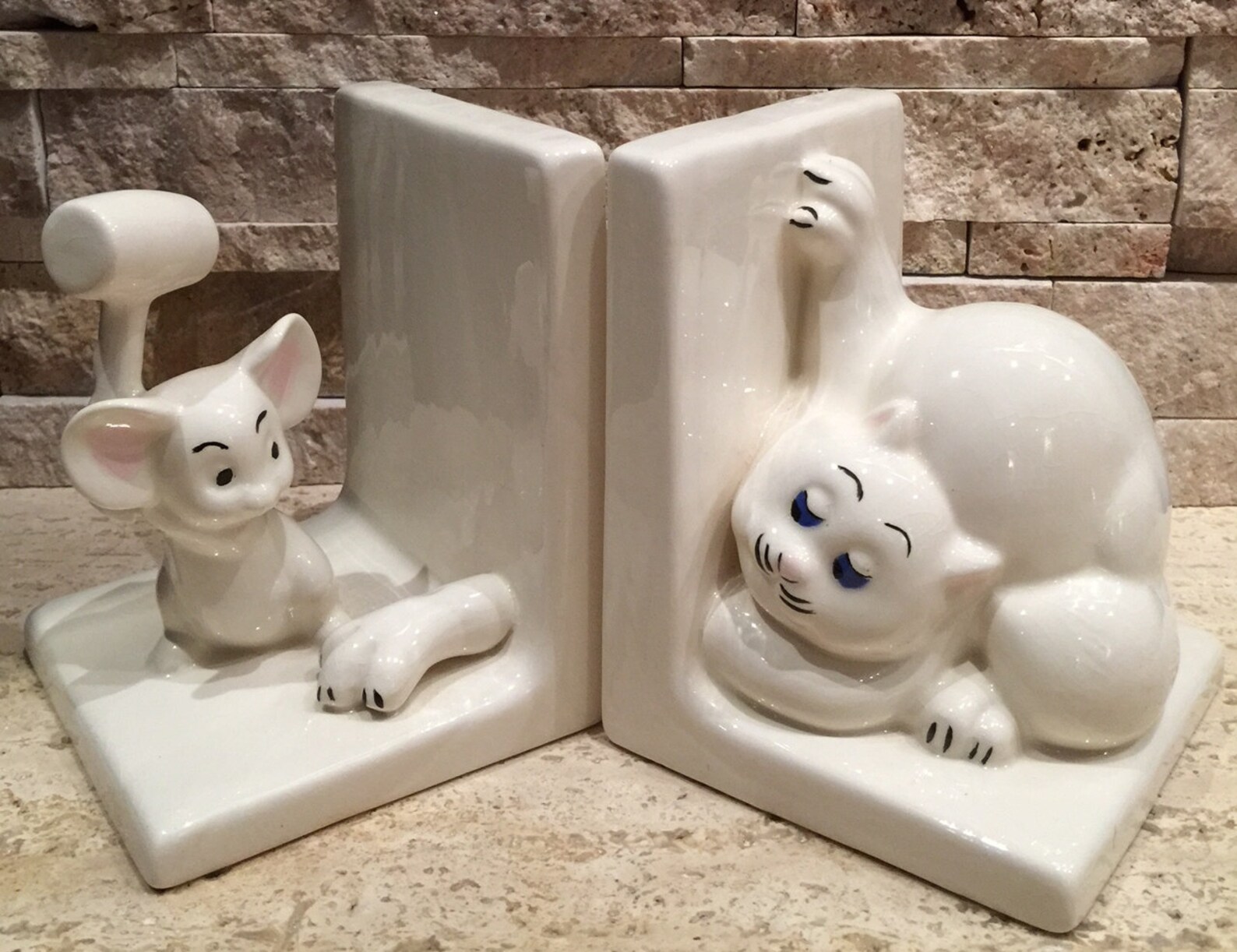 Vintage Ceramic Cat and Mouse Bookends Adorable Etsy