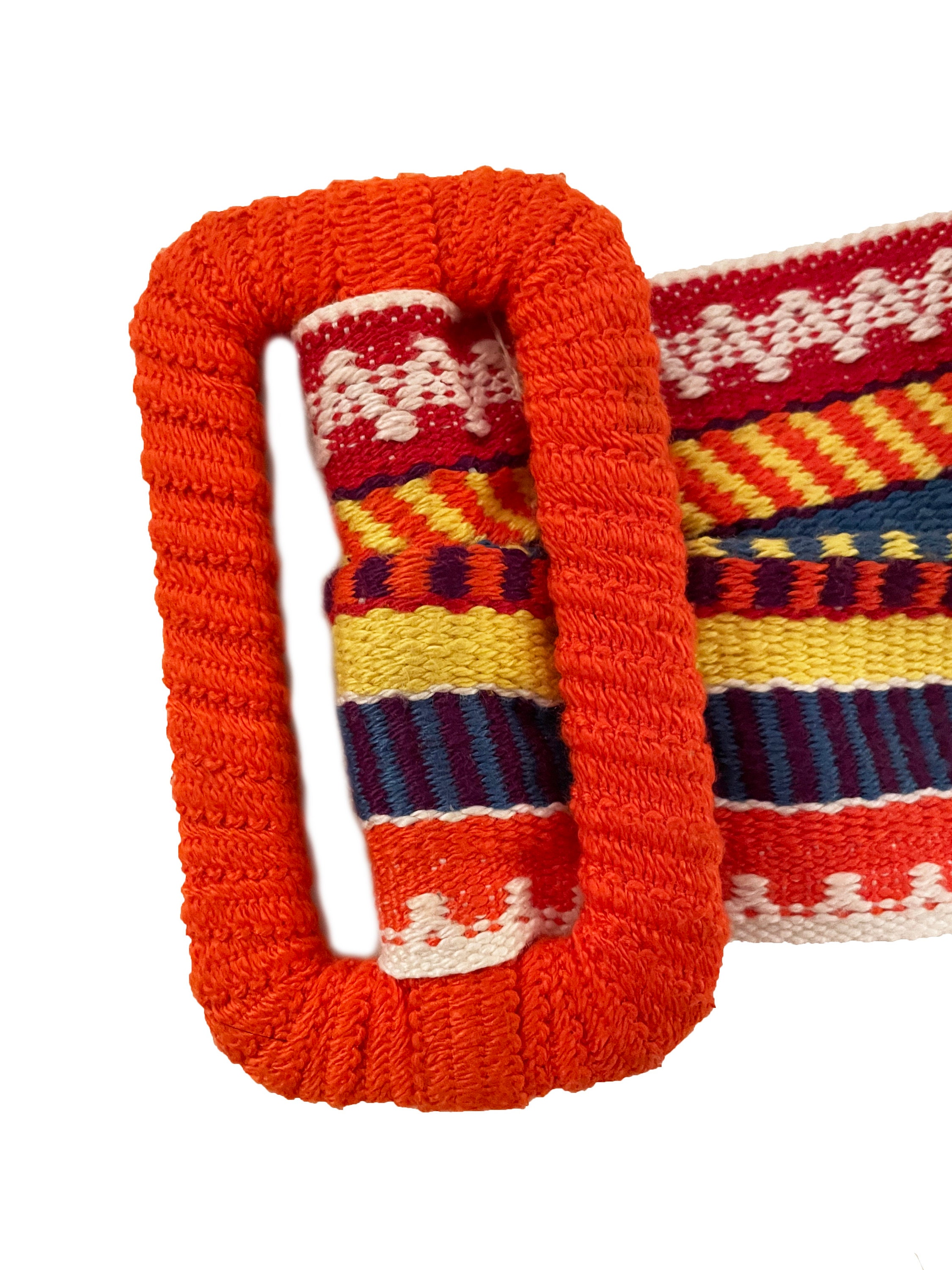 VTG Southwestern woven belt with a multicolored, striped, Boho Aztec pattern L Handmade Beaded Full Grain Leather Belt: Western Aztec  main image 3