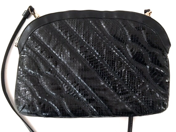 Vintage Black Snakeskin Purse - Vintage Black Gol… - image 3