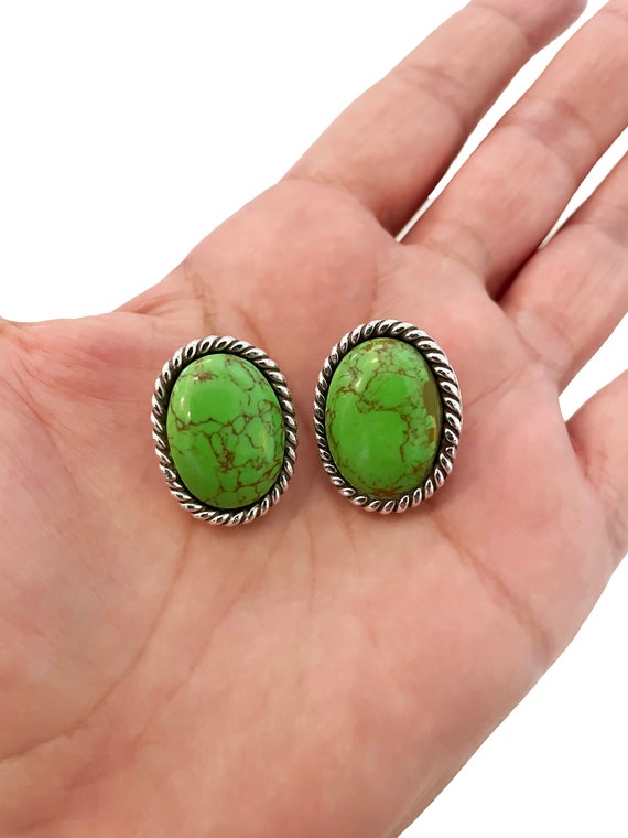 Vintage Green Turquoise Sterling Silver Earrings -