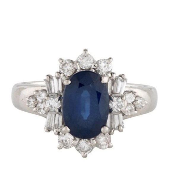Vintage Platinum Sapphire Diamond Ring - Vintage S
