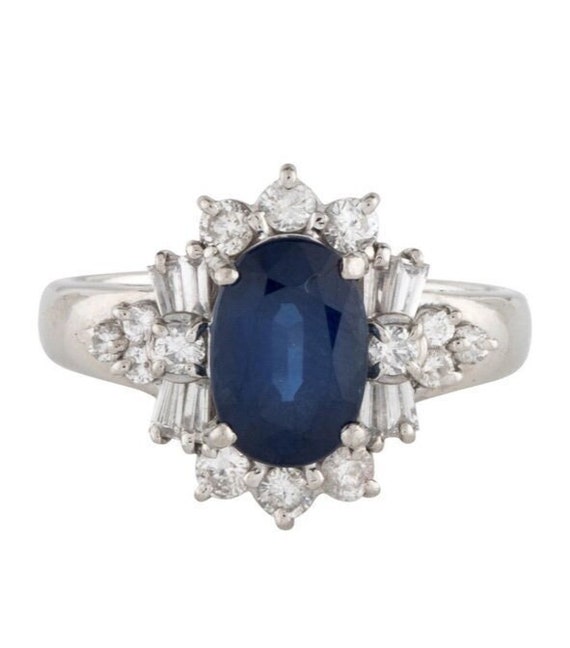 Vintage Platinum Sapphire Diamond Ring - Vintage Sapphire Engagement Ring - Vintage Sapphire Platinum Diamond Ring - Vintage Sapphire Ring