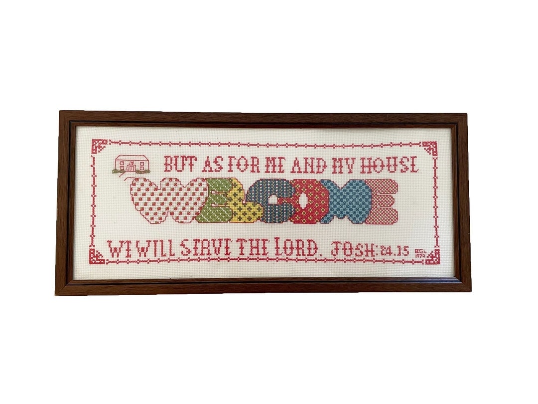 Vintage Needlepoint Welcome Sign - Framed Needlepoint Welcome Sign ...