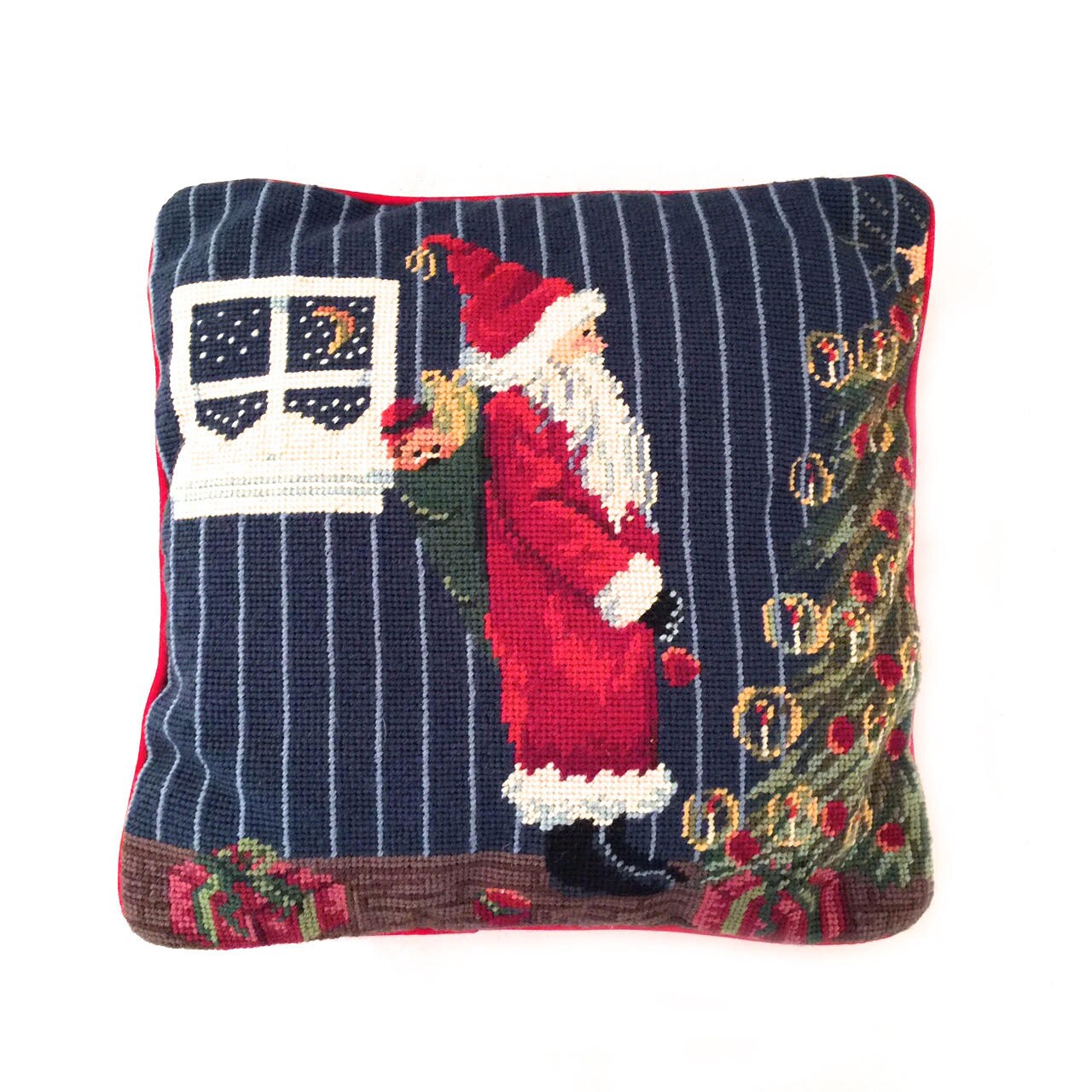 Vintage Needlepoint Christmas Pillow Santa Pillow Vintage | Etsy