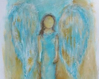 ORIGINAL "Guardian Angel" Acrylic Colors on heavy paper  12 x 16 inch Waldorf