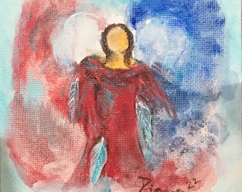 ORIGINAL Angel "Guardian" Acrylic Colors on Cardboard