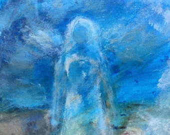 ORIGINAL "Ghost-Woman" Acrylic Colors on heavy paper ca. 16 x 12 inch Sacred Art