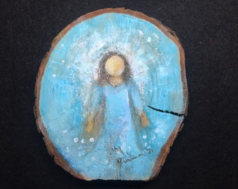 Original "Engel auf Holz" Durchmesser ca. 13 cm - Waldorf - Engel - Holz - handgemalt