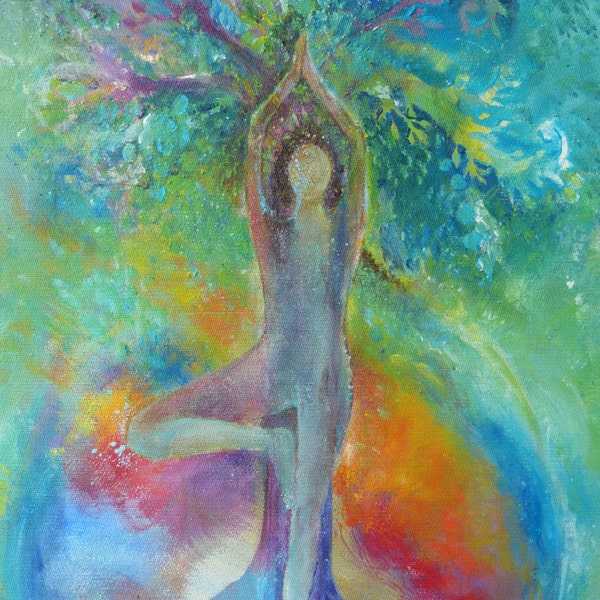 Bild Yoga Baum des Lebens Buddha Frau Om Kundalini Vrikshasana