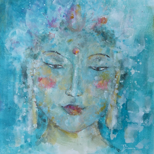 Print on Canvas TITLE "Kwan Yin"  SIZE: 12 x 12 "  Goddess Portrait Spiritual Art Buddha