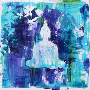 Estratto acrilico originale su carta acrilica 20 x 20 cm "Buddha No. 1" Buddha Om Asia Zen