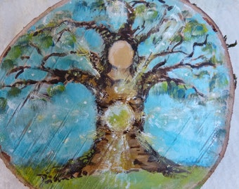 Original Baum-Göttin auf Holzscheibe Durchmesser ca. 15 cm - Waldorf - Engel - Holz - handgemalt