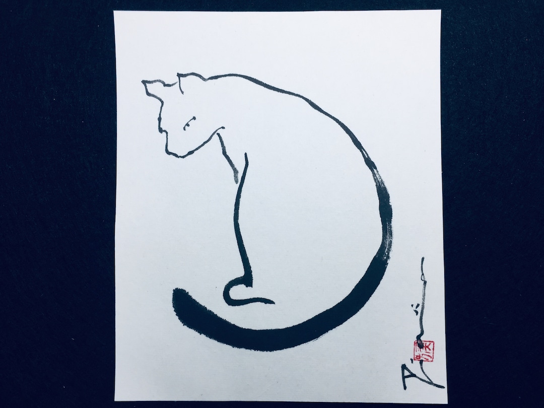 ORIGINAL Sumi E Painting cat Etsy
