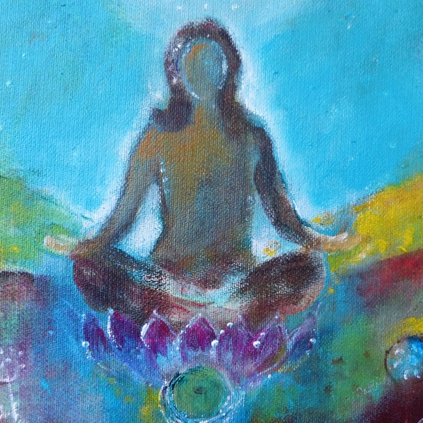 Happiness" 30 x 30 cm  Frau Bunt Yoga Buddha Lotus Chakren Kundalini Leinwanddruck