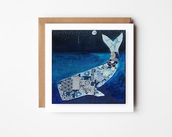 Blue Whale Greeting Card - Whale Card - Whale Design - Blue Whale Dreaming - Sea - Ocean Art - Whale illustration - Birthday Card - Beach
