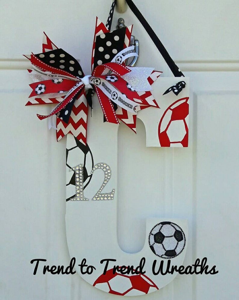 Soccer Gift Soccer Door Hanger Senior Gift Soccer Decor Soccer Team Gift Wooden Soccer Letter
