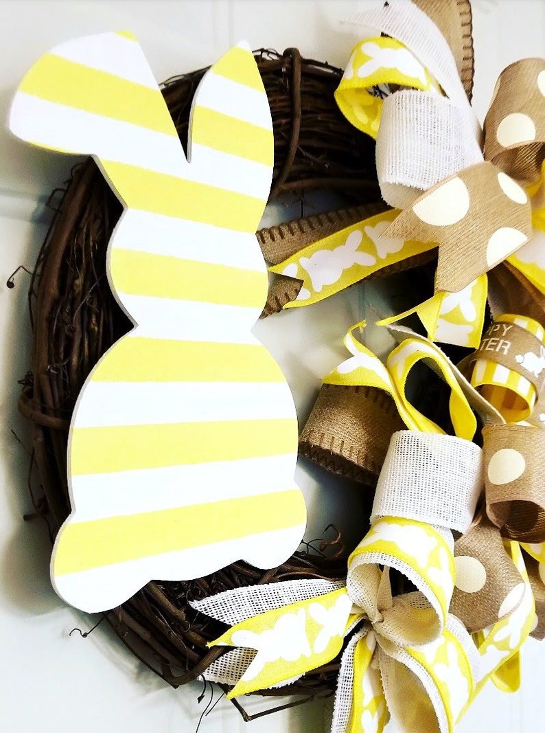 Spring Door Wreath Easter Grapevine Wreath Front Door Easter Wreath Easter Ribbon Wreath Easter Bunny Wreath Yellow Southern Charm