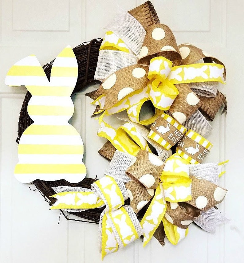 Spring Door Wreath Easter Grapevine Wreath Front Door Easter Wreath Easter Ribbon Wreath Easter Bunny Wreath Yellow Southern Charm