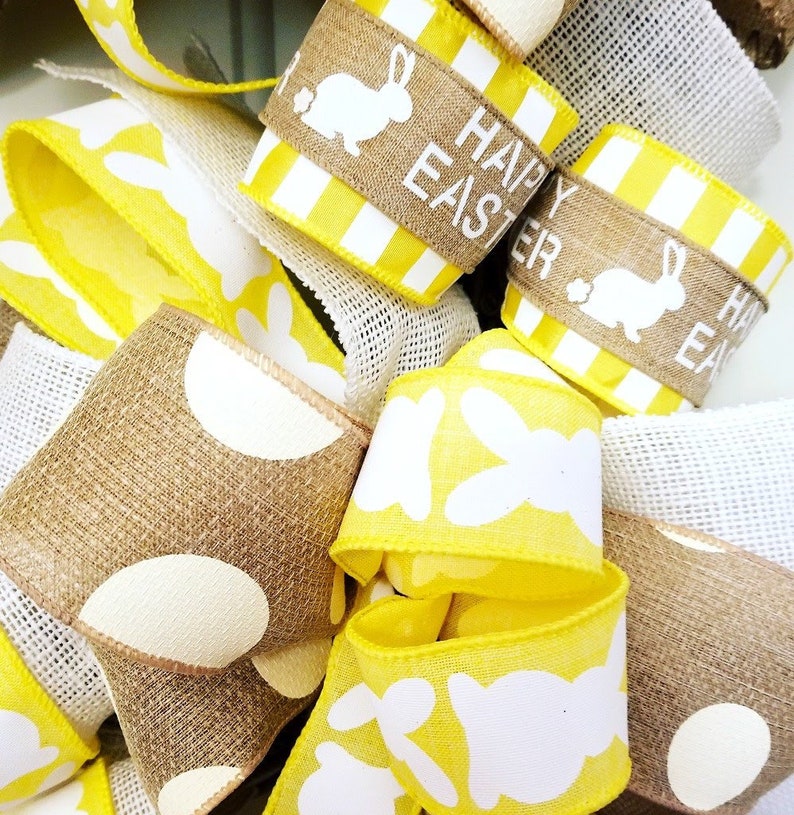 Spring Door Wreath Easter Grapevine Wreath Front Door Easter Wreath Easter Ribbon Wreath Easter Bunny Wreath Yellow Southern Charm