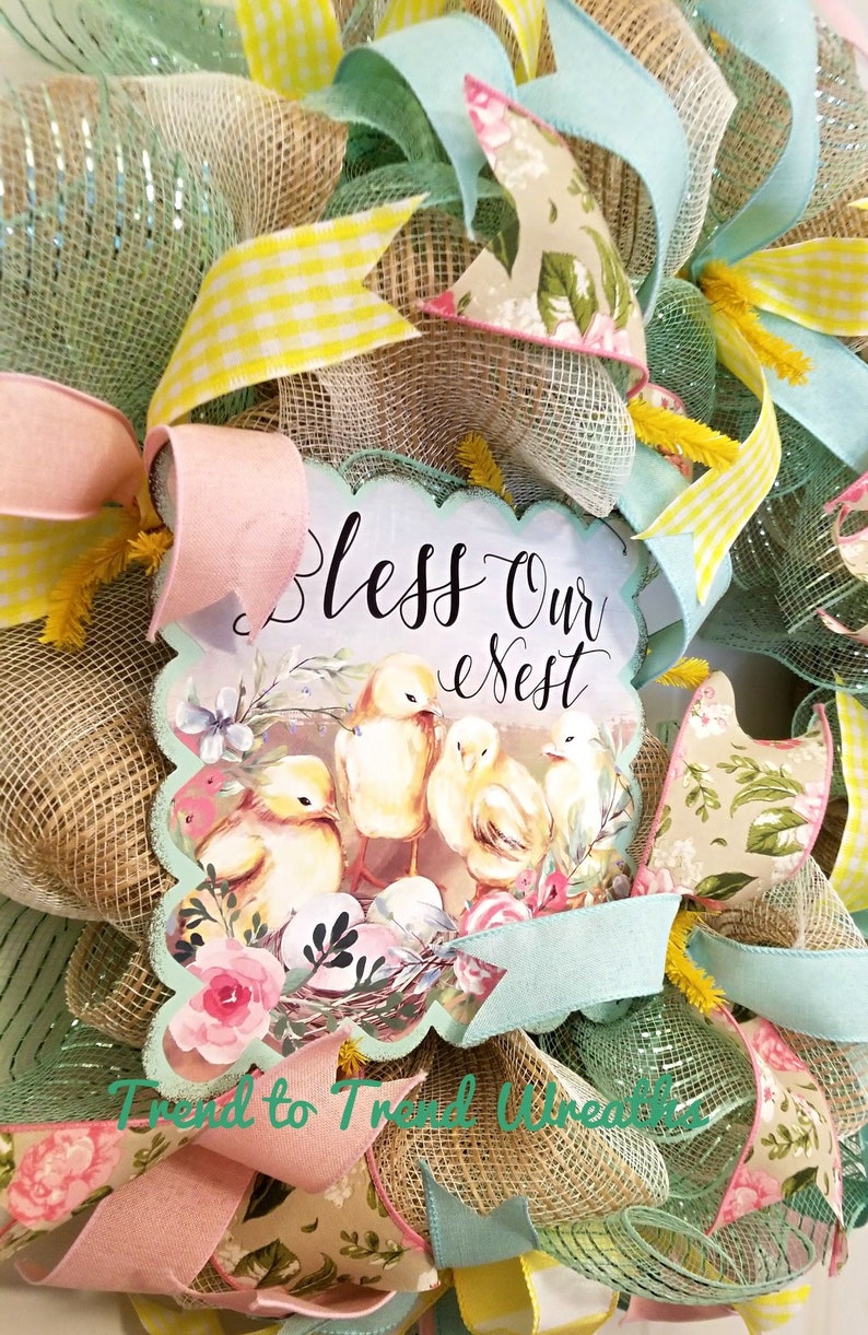 Easter Wreath Bows Easter,Easter Wreath Mesh,Front Door Decor,Easter Decor,Blessed,Blessed Wreath,Best Easter Wreath Easter Wreath Spring