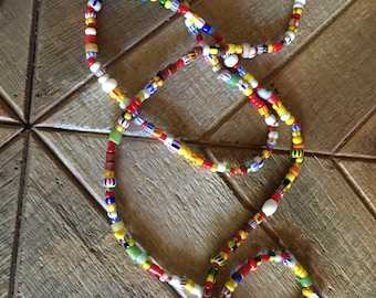 Colorful African Waist Beads: Traditional Tie-On Strand (70”)