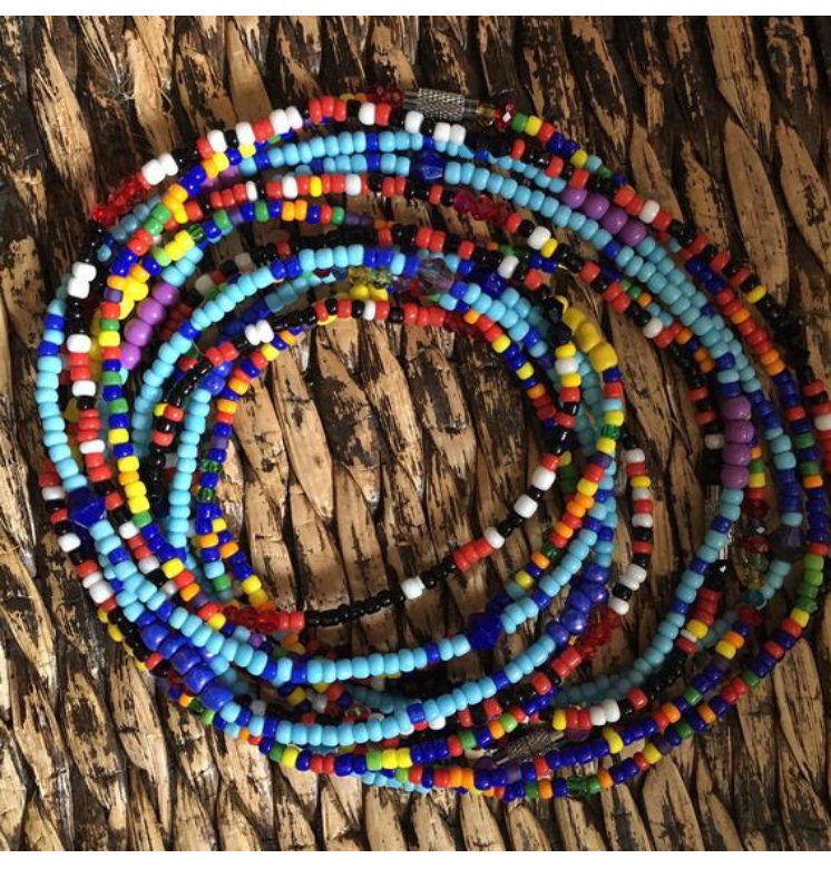 Elastic Waist Beads: Custom Design, Multi-Color Strand (22 - 38.5 inches)