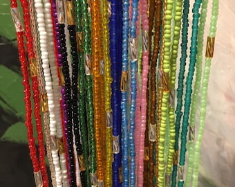 Solid Color Tie-on Waist Beads/ Tie- On Belly Beads/ Solid Color Seed Beads/ Adjustable Waist Beads/ Traditional Waist Beads