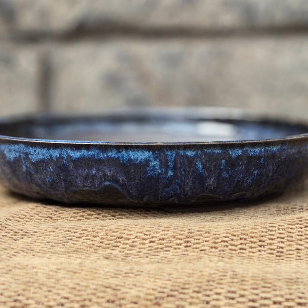 Bonsai Pot - 10 1/8"x 1 7/8" Deep Space Blue over Dark Brown Stoneware