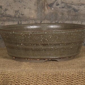 Handcrafted Bonsai Pot – Moss Bronze with Local Clay - 8" x 2 7/8"