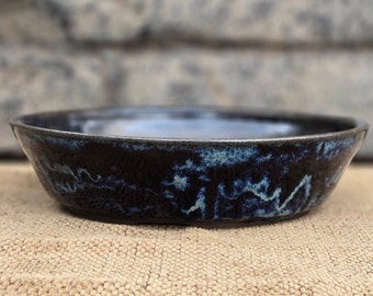 Bonsai Pot - 10 3/8"x 2 1/2" Deep Space Blue over Dark Brown Stoneware
