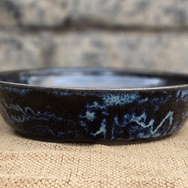 Bonsai Pot - 10 3/8"x 2 1/2" Deep Space Blue over Dark Brown Stoneware