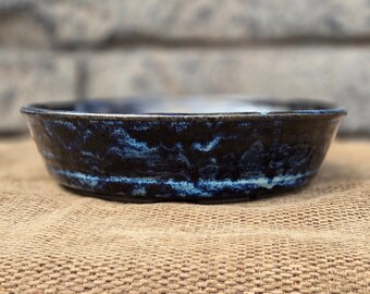Bonsai Pot - 10 5/8"x 2 3/8" Deep Space Blue over Dark Brown Stoneware