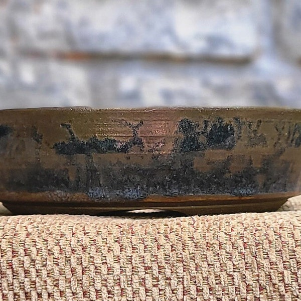 Bonsai Pot - 8"x 2 3/8" Soft sheen Brown mottled with dark Blue over Dark Brown Stoneware