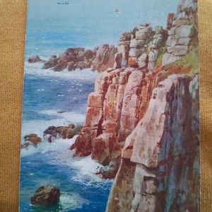 Cartão postal colorido de arte dos namorados Lands End Point A361 Valentine & Sons usado pelo correio