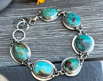 The collection of turquoise in sterling silver bracelet,turquoise link bracelet. statement jewelry. OOAK artisan jewelry, handmade bracelet