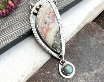 Ocean jasper and labradorite pendant, exclusive gift for woman, large statement necklase, sterling silver,unique silver jewelry, OOAK