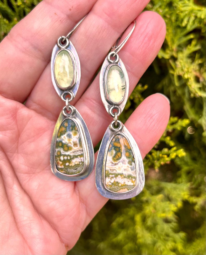 One of a kind jasper and prehnite earrings