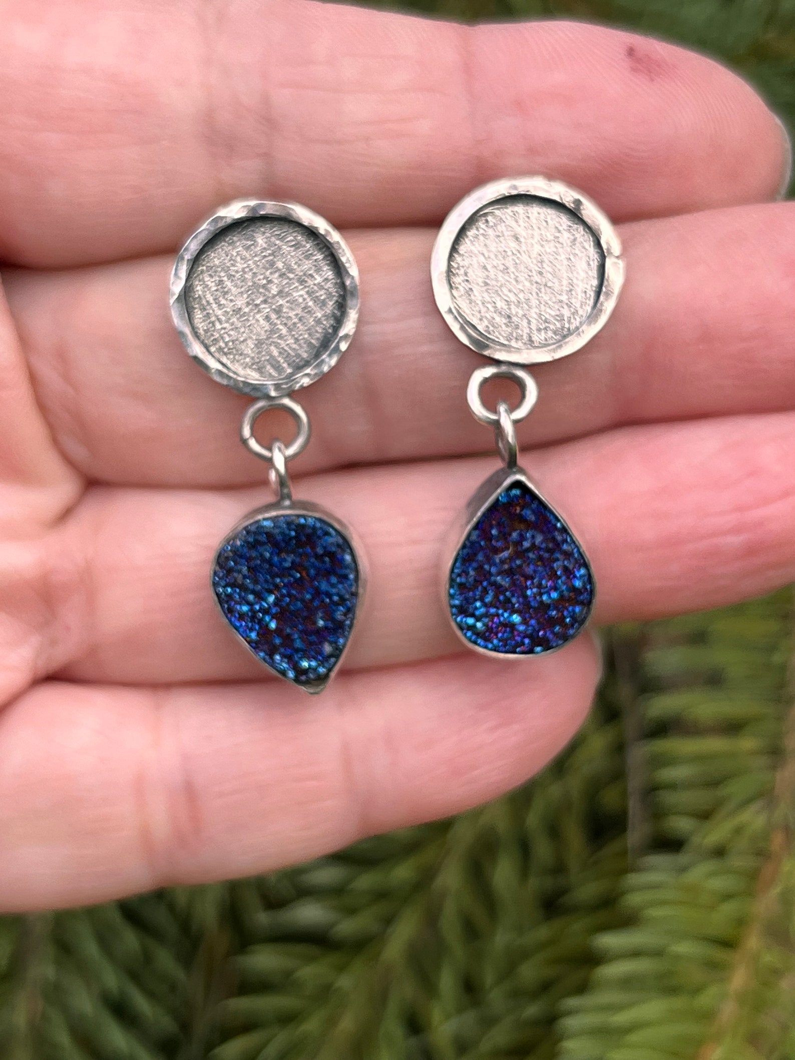 925 Sterling Silver, Titanium Druzy Gemstone Earrings, Designer