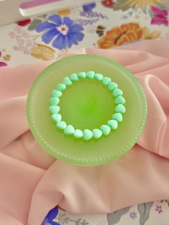 Minty Hearts Sprinkle Stacks- Stretchy Beaded Bracelet for Layering and Stacking