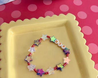 USA Stars Stretchy Sprinkle Stacks- Stretchy Beaded Bracelet for Layering and Stacking