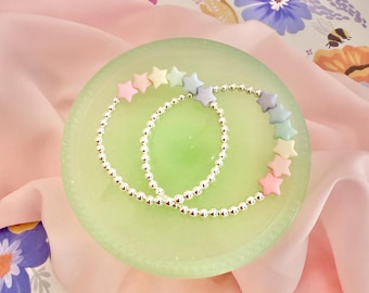 Pastel Stars Stretchy Beaded Bracelet for Stacking and Layering