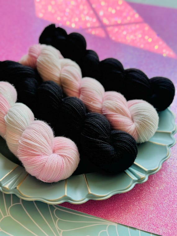Black Licorice + Crystal Barbie 4 Skein Shawl Kit - Fingering weight yarn