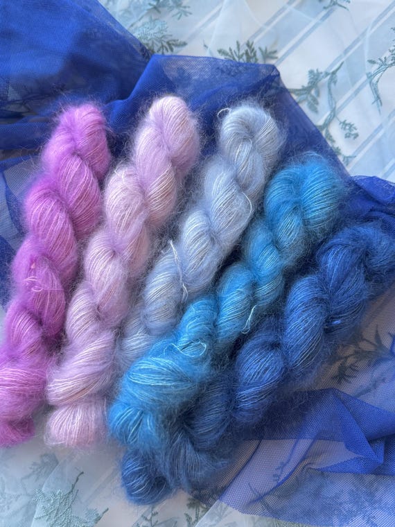 Blueberry Cheesecake Clouds Cotton Candy Mohair Minis - hand dyed yarn